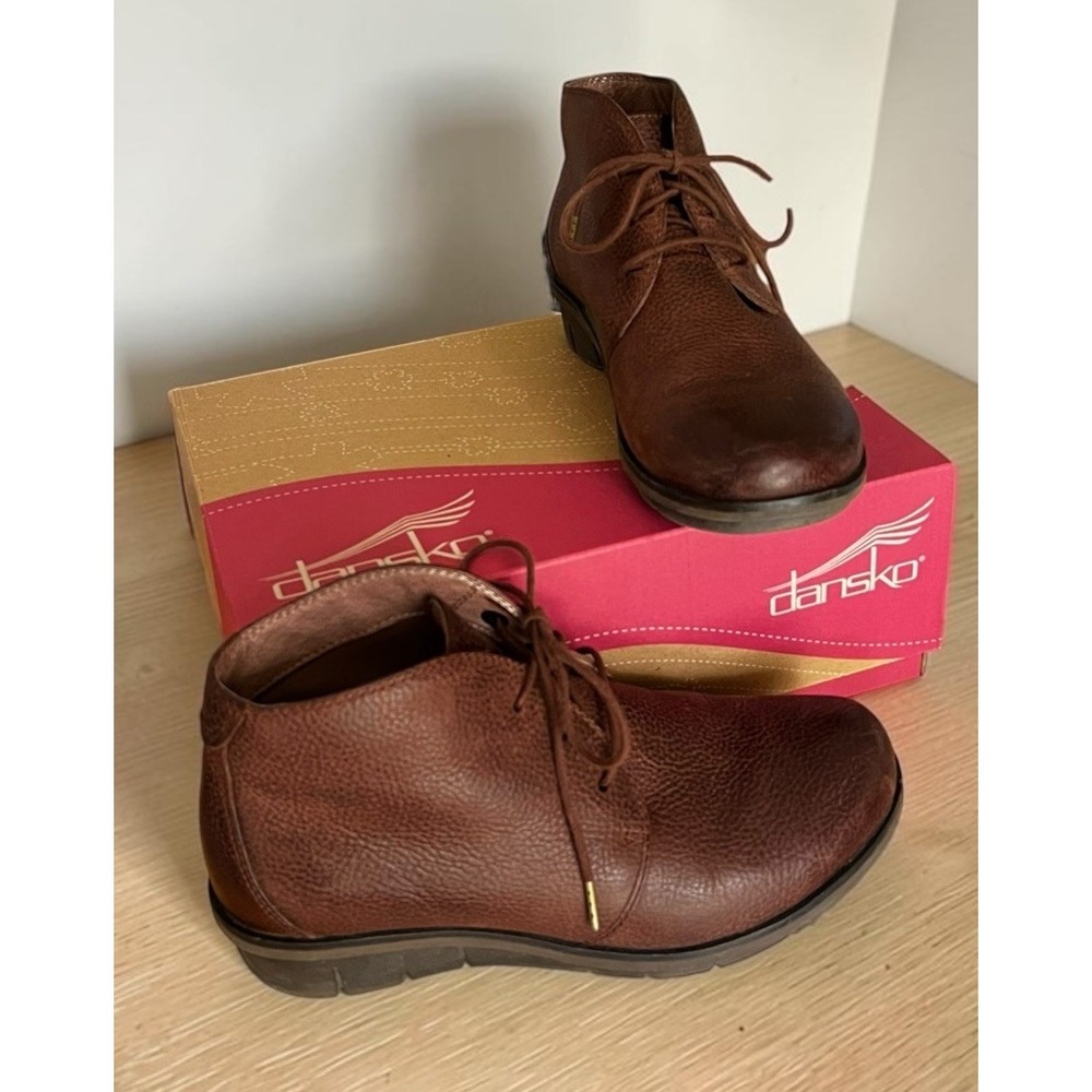 Dansko Joy Brown Leather Chukka Ankle Boots Women Size 37 EU 6.5-7 US Lace Up